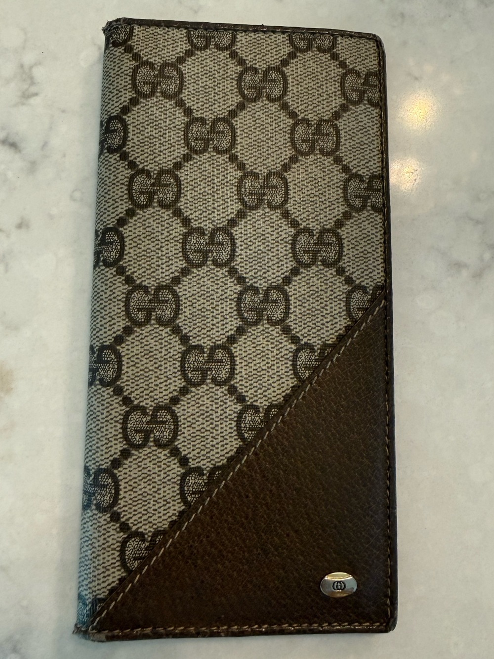 Gucci Brown Canvas & Leather Long Wallet Vintage !!